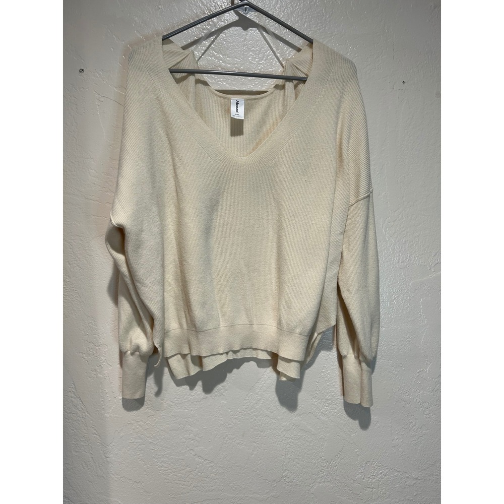 Abound Womens Cream V-Neck Ribbed Knit Sweater‎ Oversized Split Hem L/XL